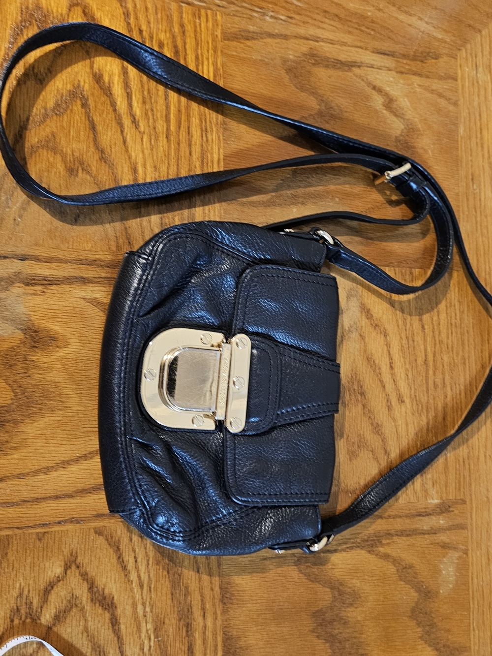 Michael Kors Black Leather Crossbody with Gold-Tone Front Lock